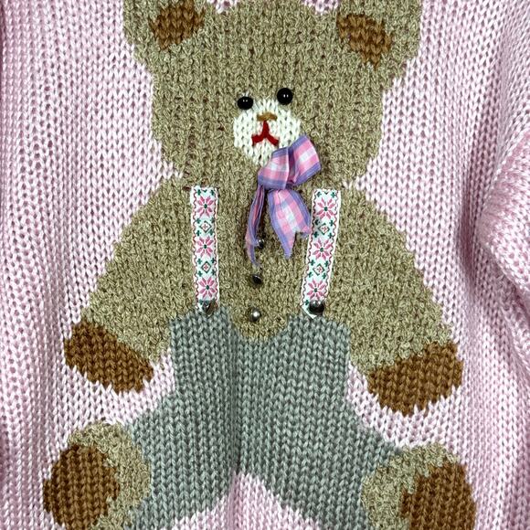 Vtg Far & Near Sweater NWT Size M Teddy Bear Pink Deadstock Cottage Grandma - Picture 5 of 10